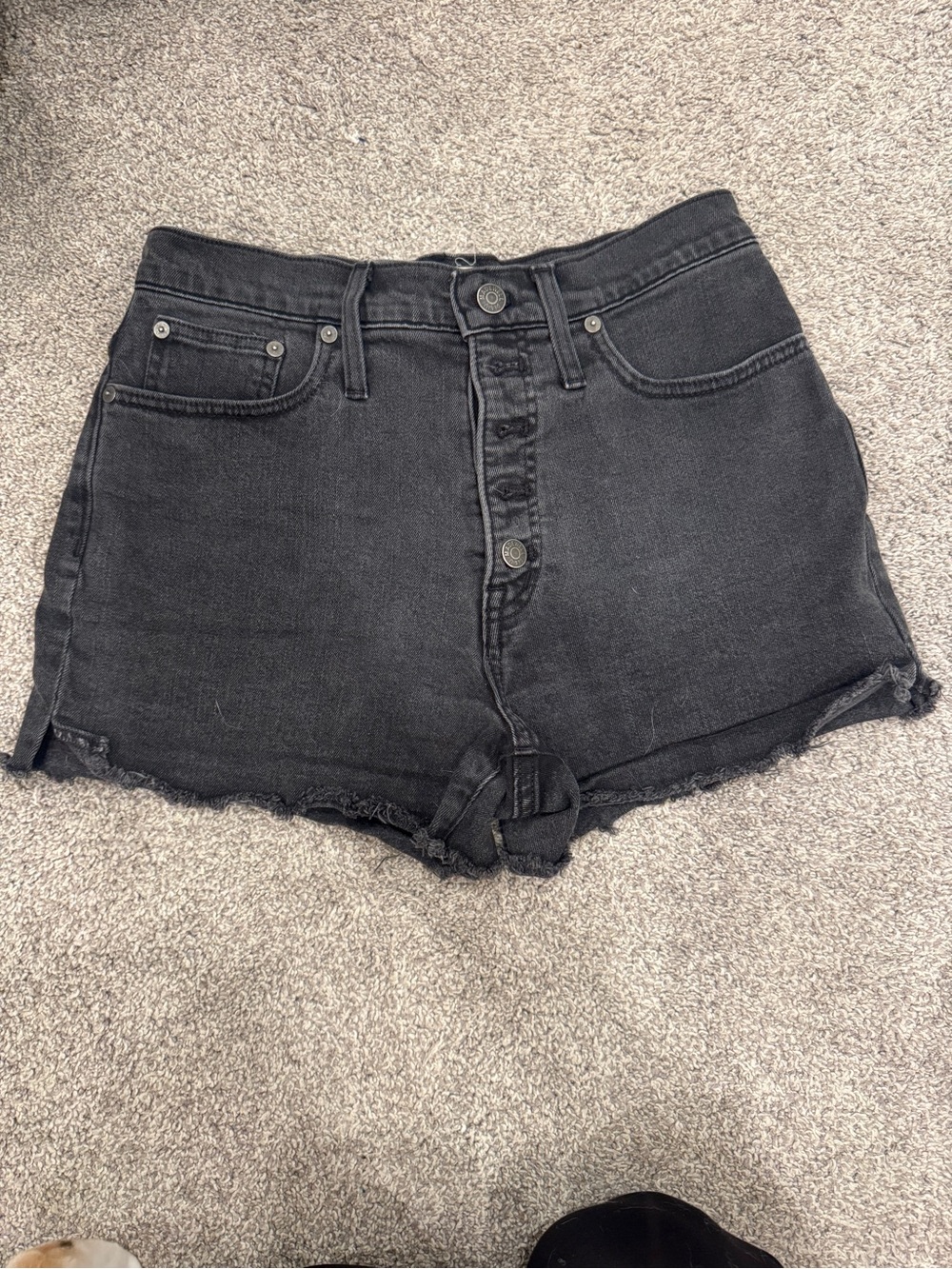 Madewell Black High-Rise Button Fly Denim Shorts | Size 27 | Raw Hem - Picture 5 of 5